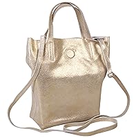 Clairefontaine - Ref 400053C - Plume' Iridescent Suede Leather Shoulder Bag - 16 x 9 x 23cm, Made From Genuine Lambskin Leather, Two Carry Handles - Gold