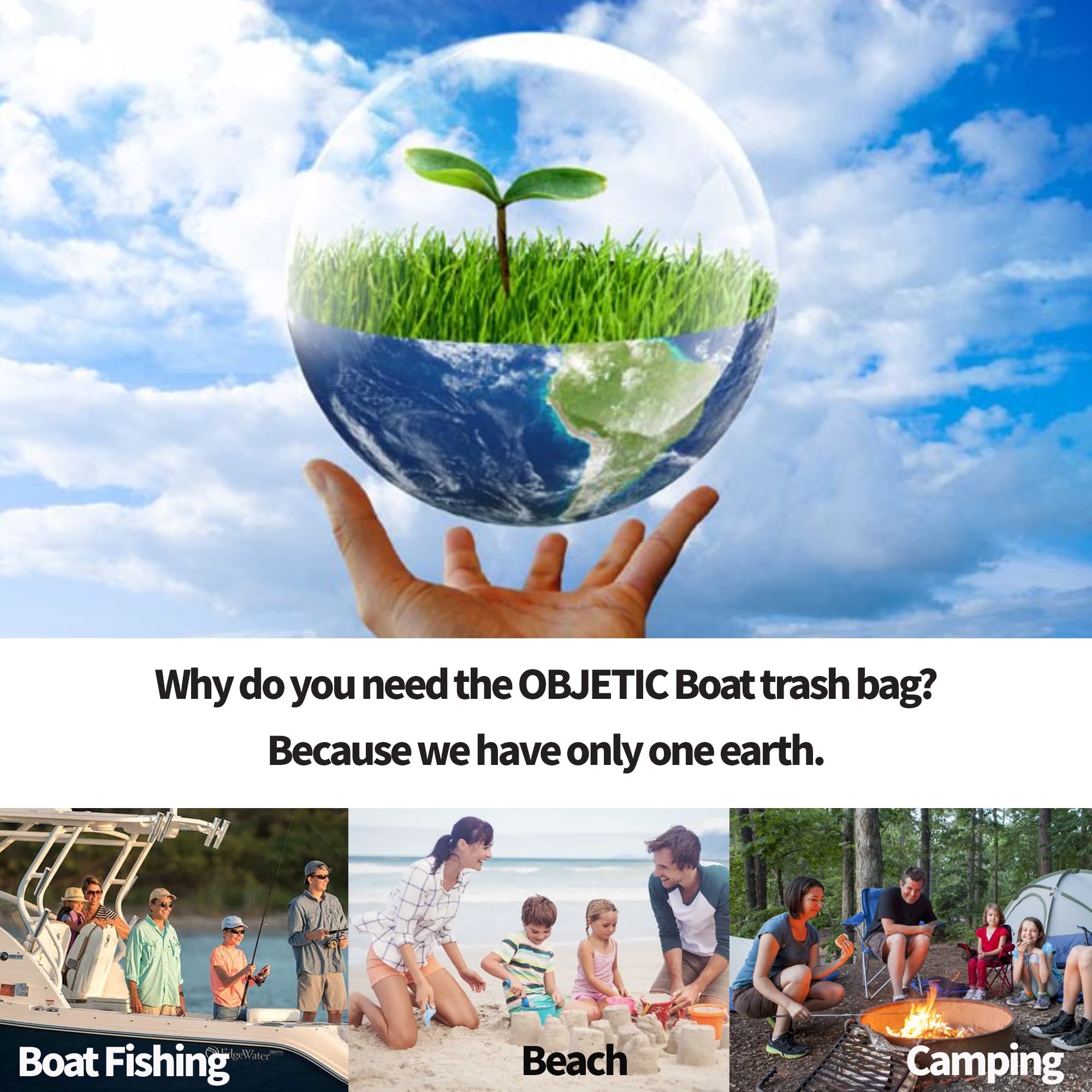 OBJETIC Boat Trash Bag for Easy Emptying Trash with Portable Mesh Trash Bag - Great for Avoiding Trash Flying on Boat, Kayak, Fishing, Camping - Collapsible Mesh Trash Can for Boat (Black)