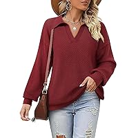 Messic Fall Sweaters Lapel Collar V Neck Long Sleeve Winter Pullover Cable Knit Chunky Sweaters for Women Trendy 2023