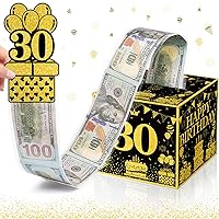 chiazllta 30th Birthday Surprise Gift Box Happy Birthday Money Box for Cash Pull Out Surprise Box Explosion for Girls Boys with Greeting Card Money Roll Gift Box for 30th Birthday Party Black Gold
