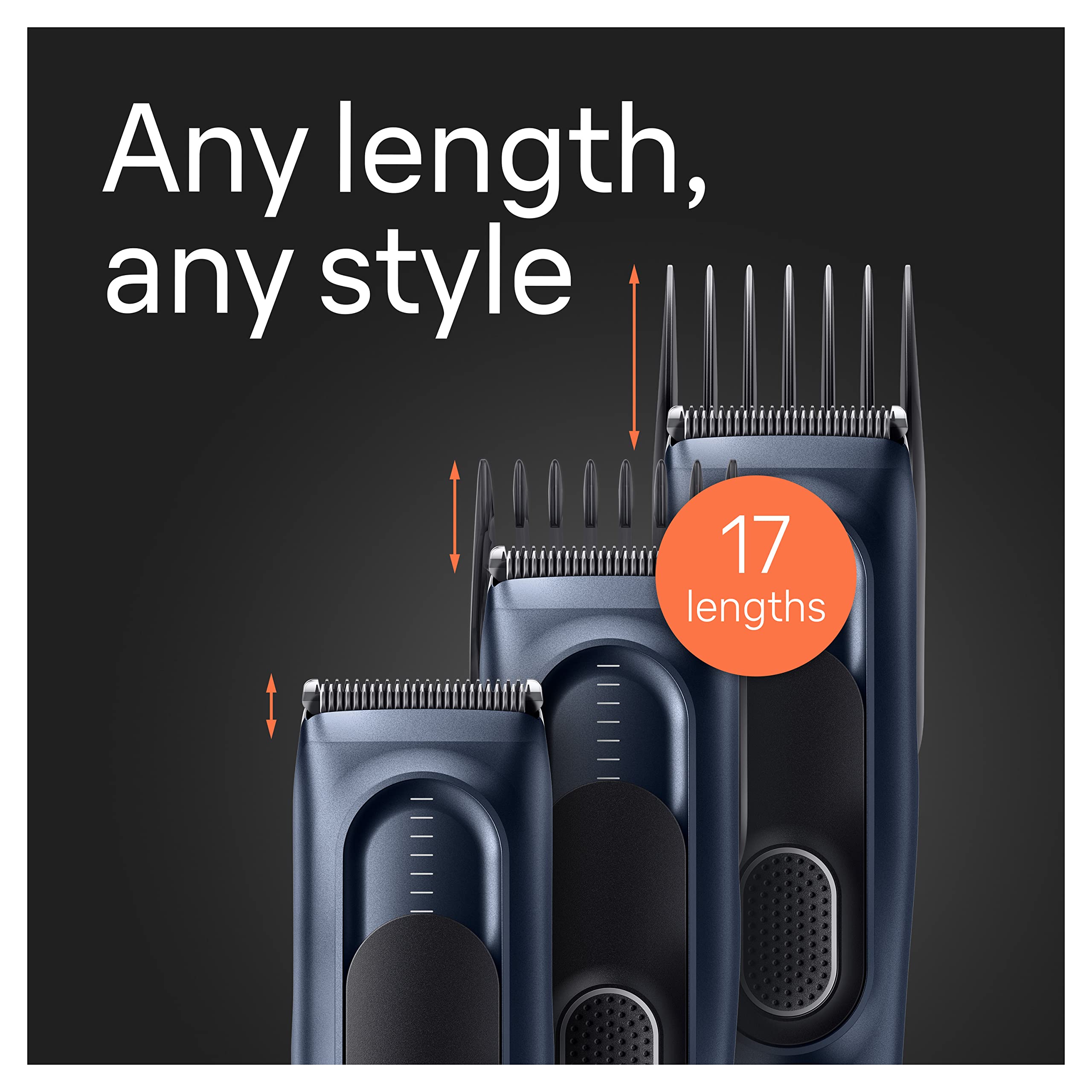 Braun Hair Clippers Series 5 5350, Hair Clippers for Men, Hair Clip from Home with 17 Length Settings, Incl. Memory SafetyLock Recall Setting, Ultra-Sharp Blades, 2 Combs, Pouch, Washable