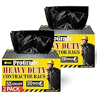 ProGrade Contractor Trash Bags 55 Gallon | 40 Bags w/Ties | Heavy Duty | 2 Mil | Black | Construction
