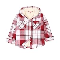 ZENTHACE Girls Hooded Plaid Flannel Shirt Jacket with Hand Pockets,Sherpa Lined Button Down Flannel Shacket Jacket