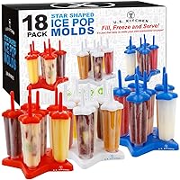 Jumbo Set of 18 Star Shaped Ice Pop Molds - Sets of 6 Red, 6 White & 6 Blue - Reusable USA Colored Ice Pop Makers - Fill, Freeze & Serve Healthy Kids Treats