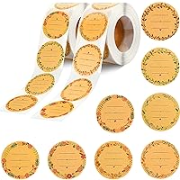 1000 Pieces Label Stickers 1.5 Inch Natural Brown Kraft Stickers Wreath Pattern with 3 Lines for Writing Round Labels Canning Labels Jar Crafts Price Tags Weddings Baby Showers