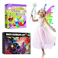 Princess Toys for Girls ,Electric Light Up Moving Fairy Wings with Music,Arts & Crafts,Birhtday Gifts for Kids Ages 8-12 6-8 4-8,Water Marbling Paint Kit,