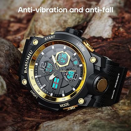 BASUMIU Mens Sports Watches Waterproof Analog Digital Sports Watch Electronic Tactical Army Watches for Men