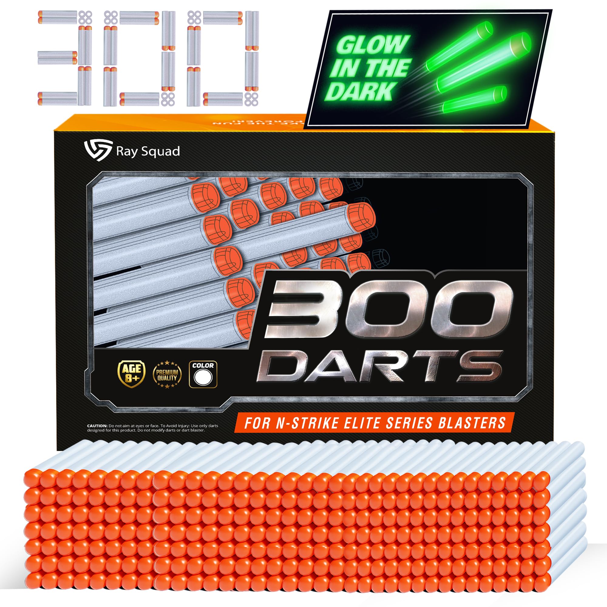 Ray Squad (300 Pack) Glow in The Dark Darts, Nerf Darts Bulk - Nerf Bullet, Nerfbullets, Nerf Dart, Nerf Elite Darts Refill, Nerf Ammo Bullets, Nerf Refill Darts, Nerf Bullets, Nerf Gun Bullets