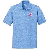 Breast Cancer T-Shirt Pink Ribbon Pocket Print Textured Polo