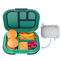 Bentgo® Kids Chill Lunch Box - Leak-Proof Bento Box with Removable Ice Pack & 4 Compartments for On-the-Go Meals - Microwave & Dishwasher Safe, Patented Design, 2-Year Warranty (Green/Navy)