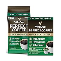 VitaCup Perfect Low Acid Coffee Bundle, Pure & Smooth USDA Organic & Fair Trade, Mycotoxin Free, Dark Roast |16 CT Pods & 11 oz Organic Ground Coffee