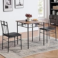 Small Dining Table Set for 2, 3 Piece Kitchen Bar Dinette Square, with PU Padded Chairs, Retro-Brown