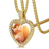 Custom Photo Necklace Personalized Picture Pendant for Women Men Round/Heart/Square/Wings/Evil Eye/Hamsa Hand/Key Pendant Necklaces Shiny Hip Hop Jewelry Delicate Packaging