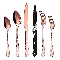 36-Piece Copper Silverware Set with Steak Knives for 6, Stapava Stainless Steel Rose Gold Flatware Cutlery Set, Unique Utensils Tableware Set, Fork Spoon Knife Set, Mirror Polished, Dishwasher Safe