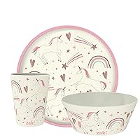 Zak Designs Kids Dinnerware Set 3 Pieces, Durable and Sustainable Melamine Bamboo Plate, Bowl, and Tumbler are Perfect For Dinner Time With Family (Fanciful Unicorn)