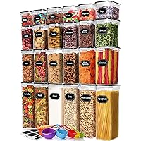 24 Pack Airtight Food Storage Containers with Lids for Kitchen Pantry Organization and storage, BPA Free, Plastic Canister Set for Cereal, Pasta, Flour & Sugar - Spoon Set, Labels & Marker.