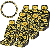 14 Pieces Sunflower Car Accessories Set for 7 Seaters Cars with Sunflower Seat Covers Steering Wheel Cover Front Seat Covers Rear Bench Seat Covers Headrest Covers Auto Decor for Most Car Truck Van