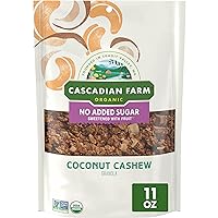 Cascadian Farm Organic Granola with No Added Sugar, Coconut Cashew Cereal, Resealable Pouch, 11 oz.