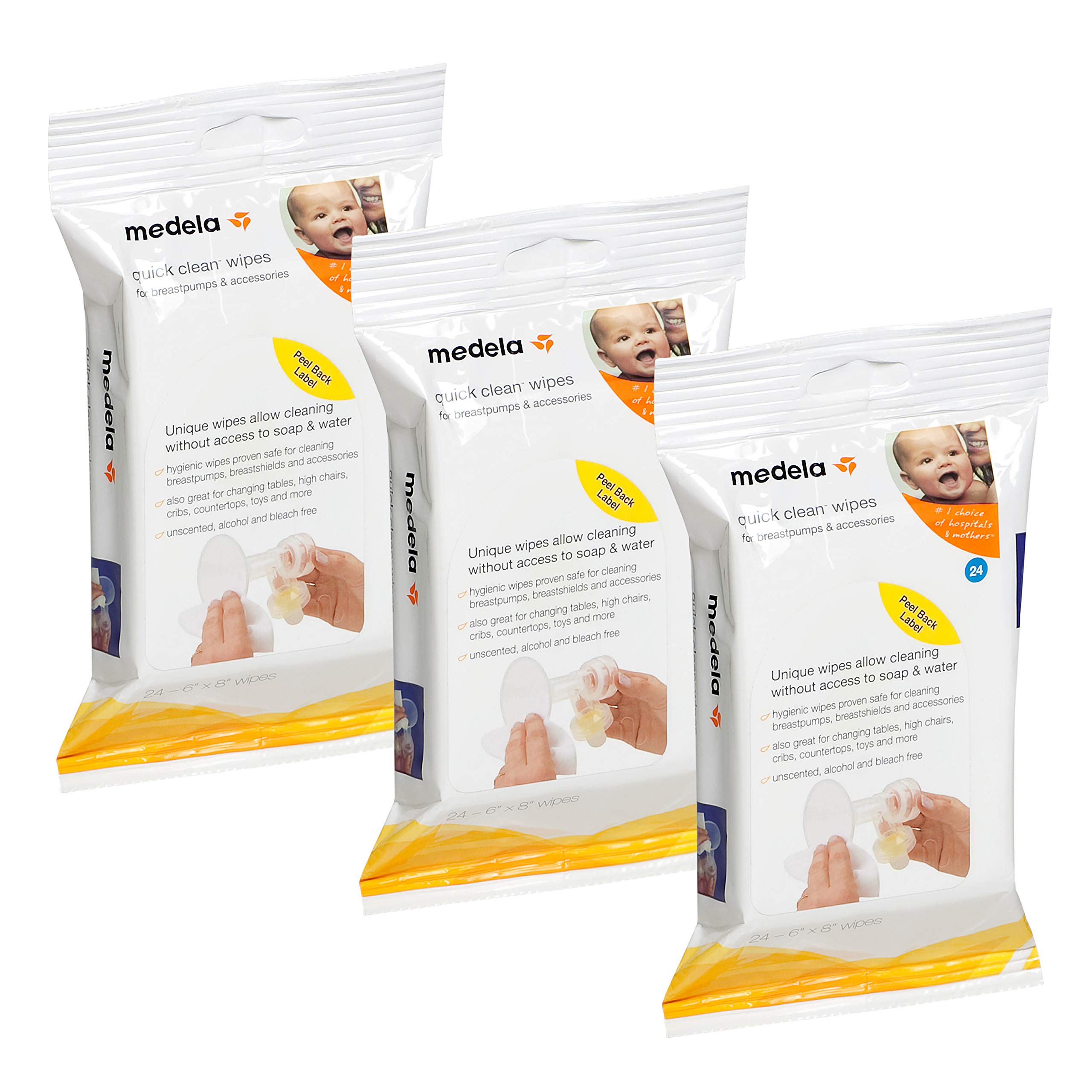 Medela Quick Clean Breast Pump and Accessory Wipes, 72 Wipes in a Resealable Pack, Convenient Portable Cleaning, Hygienic Wipes Safe for Cleaning High Chairs, Tables, Cribs and Countertops