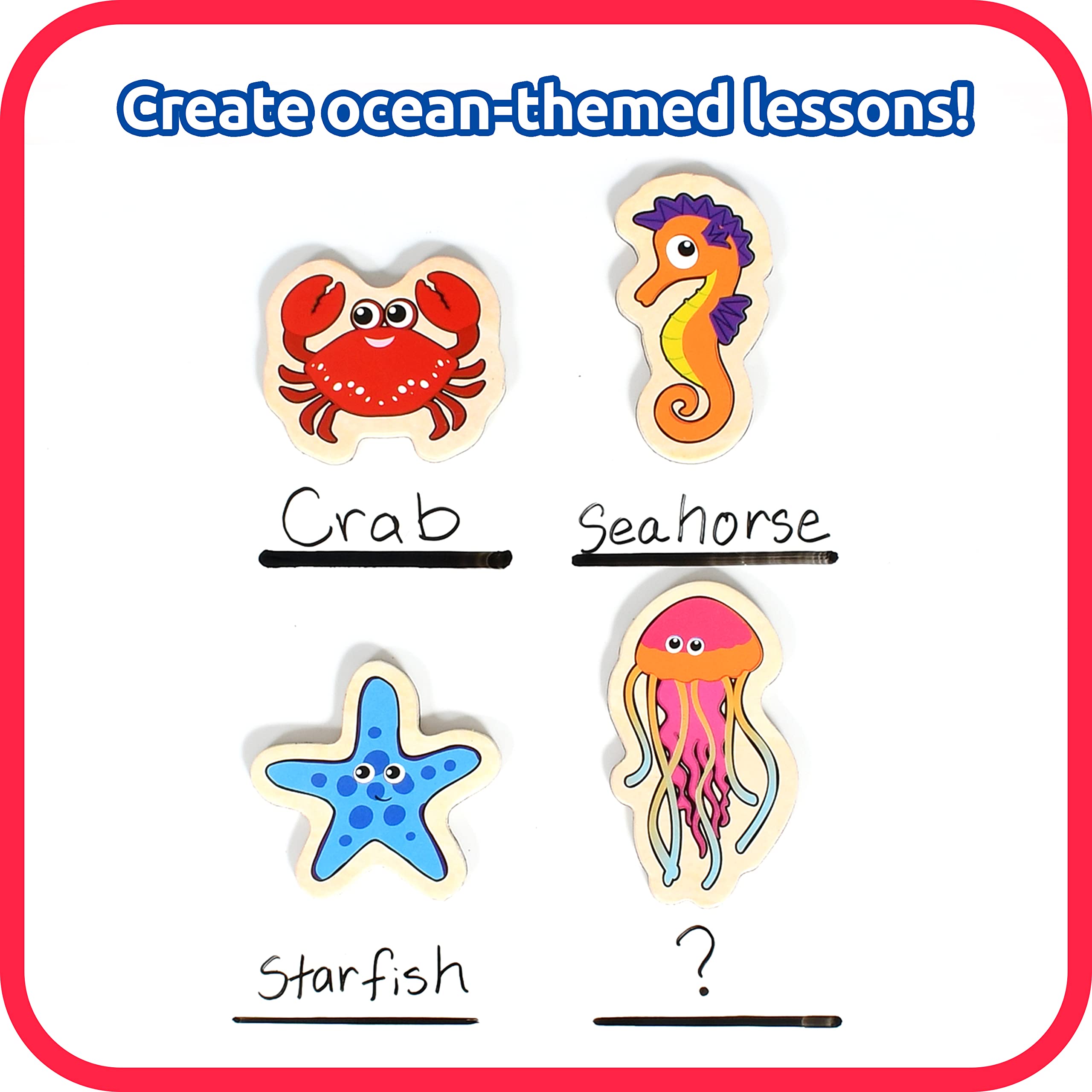 SPARK & WOW Wooden Magnets - Sea Life - Set of 20 - Magnets for Kids Ages 2+ - Cute Animal Magnets for The Fridge, Whiteboards and More
