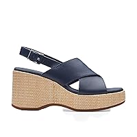 Clarks Women's Manon Wish Wedge Sandal, Navy Leather, 9 Wide