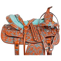 Premium Leather Western Barrel Racing Horse Saddle Tack Get Matching Leather Headstall, Breast Collar, Reins Size 14