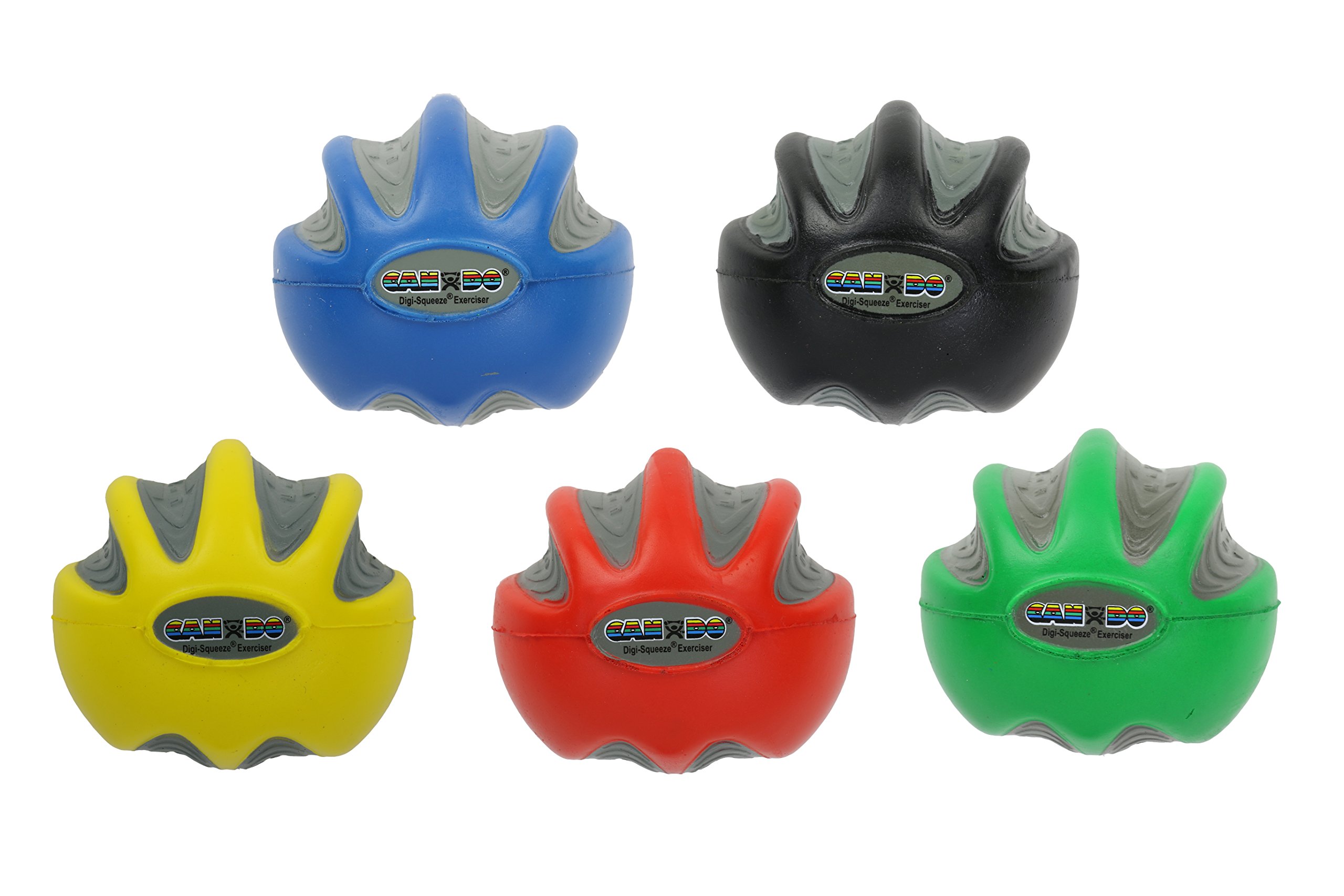 CanDo 31321 Digi-Squeeze Hand Exerciser Set, Yellow, Red, Green, Blue, Medium, 5pcs