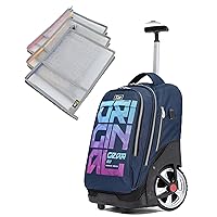 Rolling Backpack 19 inch with Zipper Mesh Pouch Teens Rolling Backpack Cute Wheeled Computer Laptop Backpack Bookbag Roller Travel Bag College, Gear Blue