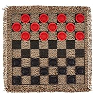 Deluxe Reversible Compact Checker Rug with Tic Tac Toe Games - Includes Full Set of Checkers!