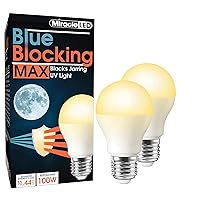 Miracle LED 12W Blue Blocking MAX Warm Yellow Sleep Bulb Replacing Up to 100W to Replicate Setting Sun and Produce Melatonin Organically (2-Pack), Amber Glow, 609019