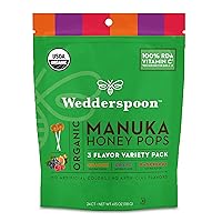 Wedderspoon Organic Manuka Honey Vitamin C Lollipops Variety Pack, 24 Count - No Artificial Flavors or Dye
