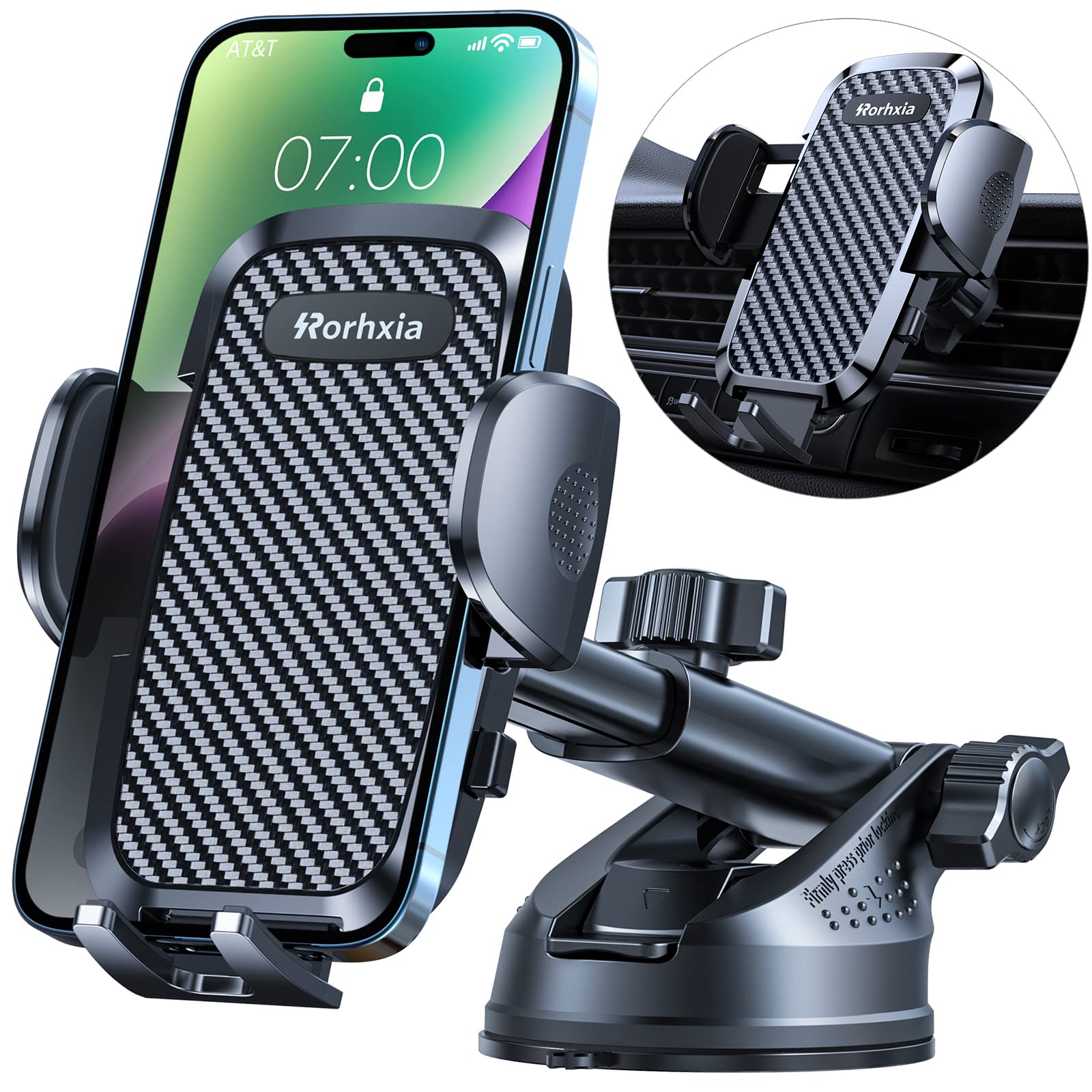 Rorhxia Phone Mount for Car [2023 Upgraded Most Stable and Convenient Suction Cup] 3 in 1 Dashboard Vent Windshield Cell Phone Holder Car Fit for iPhone 14 13 12 Pro Max Samsung S23 All Phones