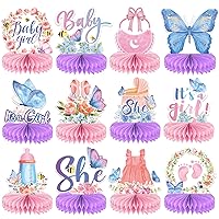 12 Pieces Butterfly Baby Shower Honeycomb Centerpieces Table Decorations It's a Girl Butterfly Spring Centerpieces Floral Butterflies Table Topper Sign for Baby Girl Gender Reveal Birthday Party Decor