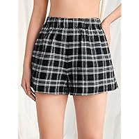 Women's Shorts Plaid Wide Leg Shorts Shorts for Women (Color : Black and White, Size : Small)