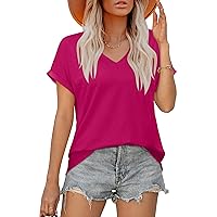 Womens Summer Tops Short Sleeve Shirts Casual V Neck T Shirt Loose Fit Comfy