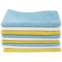 Amazon Basics Microfiber Cleaning Cloths, Non-Abrasive, Reusable and Washable, Pack of 144, Blue/White/Yellow, 16