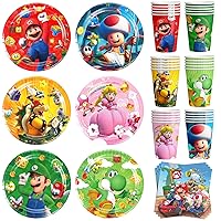 90 Pcs Mario Party Supplies Mario Plates Mario Napkins Mario Cups Mario Party Decorations for Mario Party Favors (Serve 30)