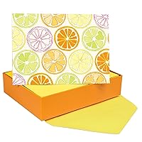 Designer Greetings Blank Note Cards, Glitter Citrus Fruit Slices (14 Blank Any Occasion Cards or Thank You Cards with 15 Envelopes)