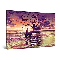 Startonight Canvas Wall Art Abstract - Fantasy Piano on the Beach Painting - Large Artwork Print for Living Room 32