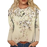 Fall Long Sleeve Shirts for Women Fashion O-Neck Long Sleeve Pullover Casual Tees Loose Tunic Tops Printed Blouses