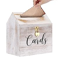 Card Box Wedding Card Box for Reception, Vintage Large Wedding Gift Card Holder Box with Heart Lock, Big Wedding Card Envelope Holder Box with Lid Wood Card Box for Wedding Party, White