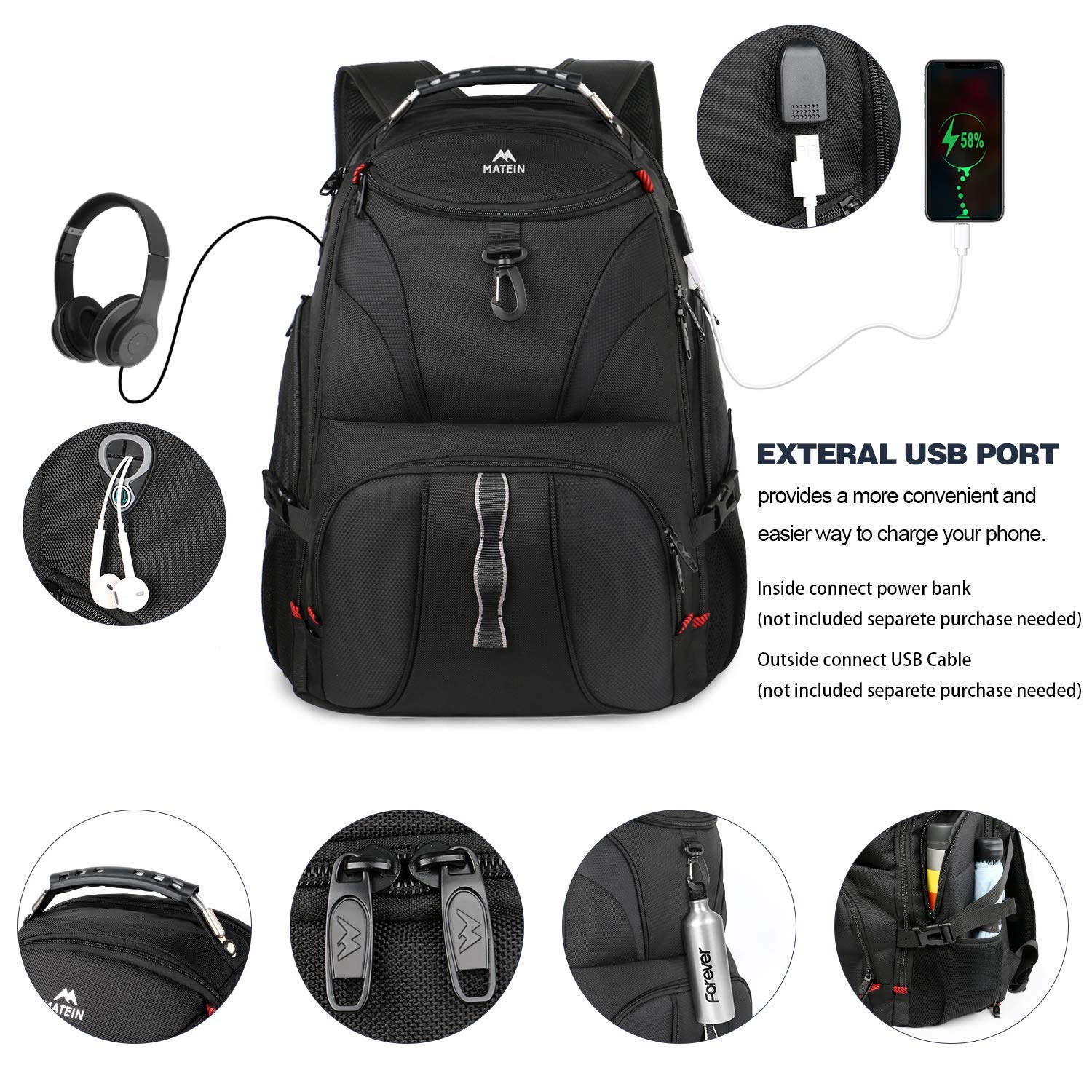 MATEIN Lunch Backpack for Men, 17 Inch Travel Laptop Backpack Insulated Cooler Bag Lunch box Rucksack, Backpack for Men, Large Laptop Backpack with USB Port, Travel Backpacks