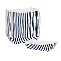 Restaurantware Bio Tek 2 Pound Food Boats 200 Disposable Paper Food Trays - Heavy-Duty Greaseproof Blue And White Paper Boats For Snacks Appetizers Or Treats Use At Parties Or Carnivals