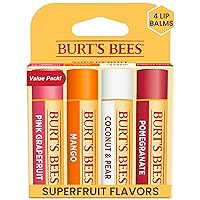 Burt's Bees Lip Balm Mothers Day Gifts for Mom - Pink Grapefruit, Mango, Coconut & Pear, and Pomegranate, Lip Moisturizer With Beeswax, Tint-Free, Natural Origin Lip Treatment, 4 Tubes, 0.15 oz.