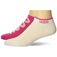HUGO Mens 2-pack Bold Logo Ankle Socks, Bright Alabaster/Bright Magenta, Bright Alabaster/Bright Magenta, 3-9 US