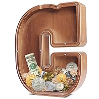 UBeesize 12in Extra Large Wooden Piggy Bank,Letter Piggy Bank for Boys Girls,Money Coin Bank for Kids,Christmas,Birthday,Children“s Gift and Home Office Decoration（C）