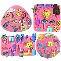 Summer Beach Holiday Fondant Silicone Mold for Cupcake Topper, Polymer Clay Crafting 4-Count