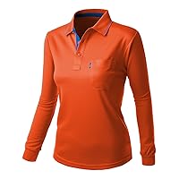 Women's Cool Max Fabric Sporty Design 2 Tone Collar Polo Long Sleeve T Shirt