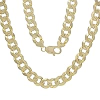 9mm Solid 14k Gold Cuban Link Chain - 9mm Heavy Solid Golden Chain Flat Curb Link Necklace - Mens Jewelry Made with Hypoallergenic Yellow 14 Karat Gold
