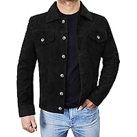 Mens Suede Leather Trucker Jacket - Classic Motorcycle Western Goat Leather Coat